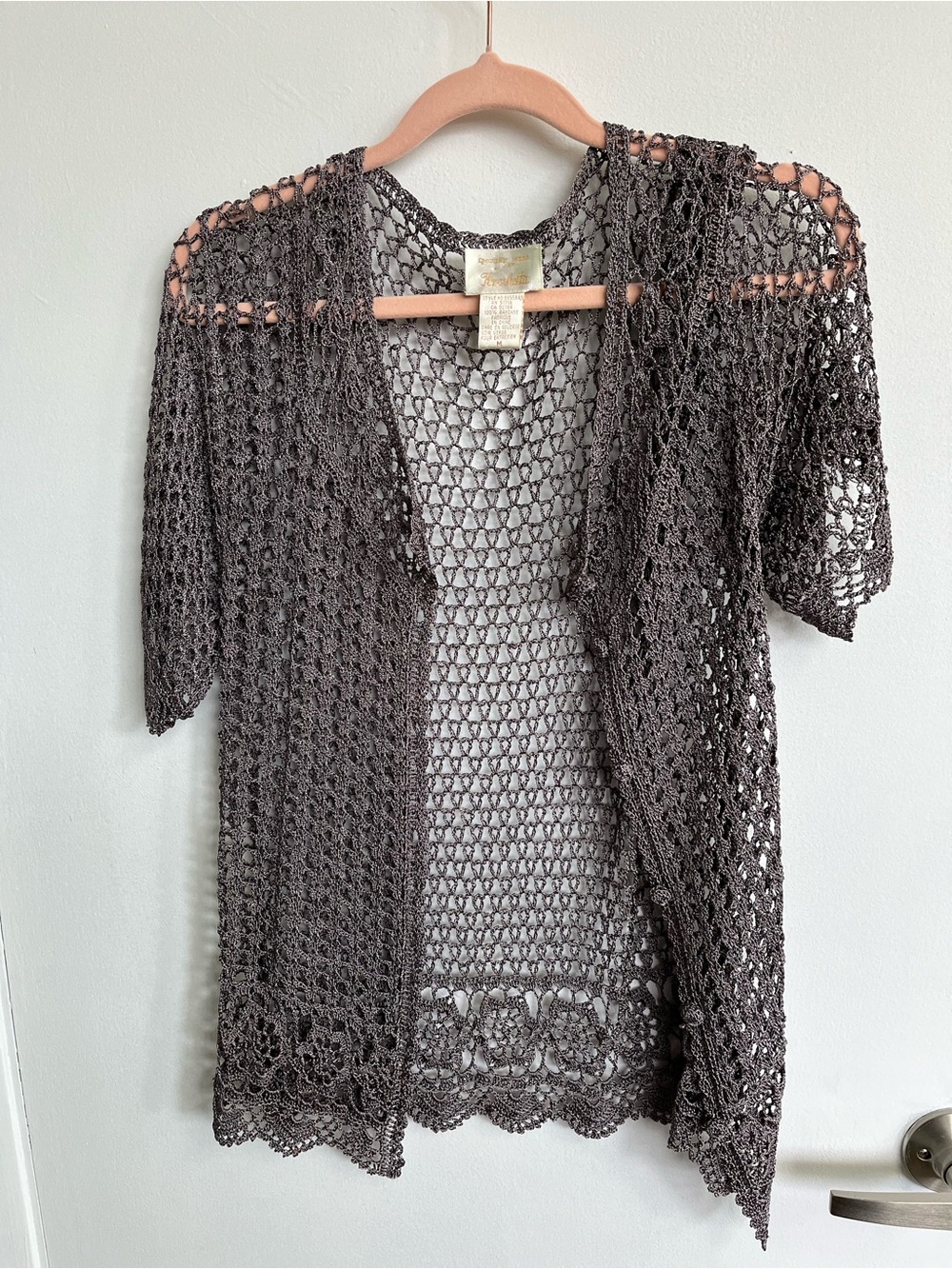 Crochet Open-Front Cardigan in Deep Taupe